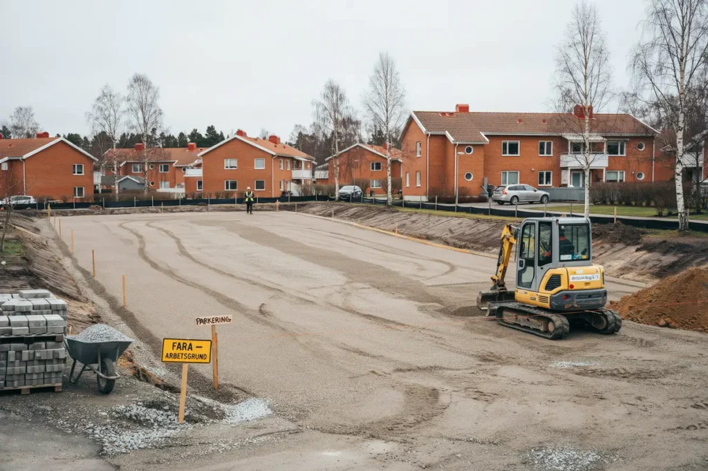 schaktning och planering f r ny parkeringsyta i bergsj n